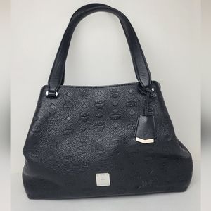 Authentic MCM Visetos Embossed Black Shoulder Hobo Bag